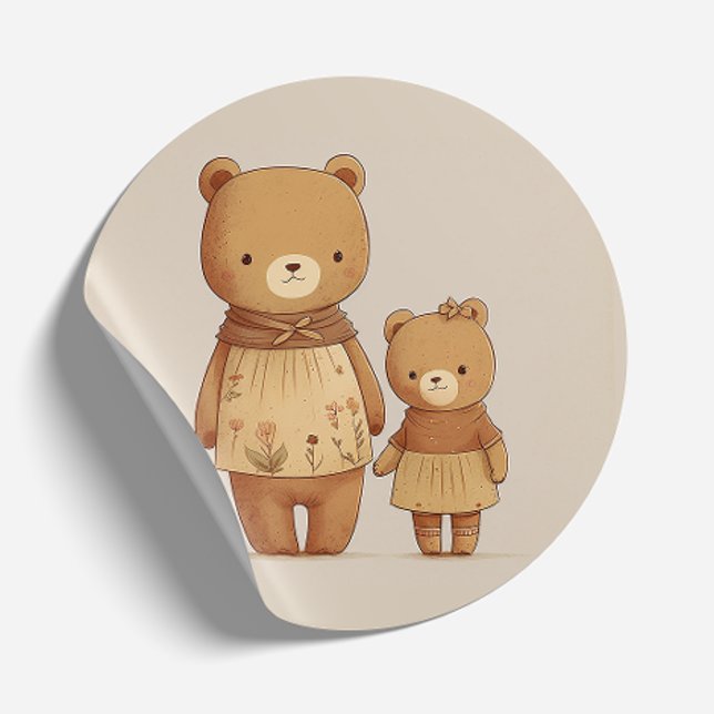 Cute Mommy Teddy Bear and Baby Bear. Mathers Day Classic Round Sticker (Creator Uploaded)