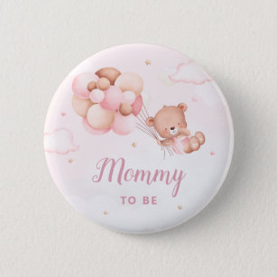 Cute Mommy To Be Boho Teddy Bear Baby Shower Button