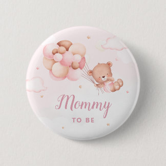 Cute Mommy To Be Boho Teddy Bear Baby Shower Button