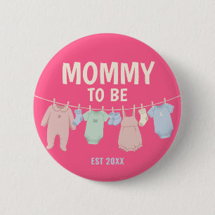 Cute Mommy To Be Custom Pink Baby Shower Party Button