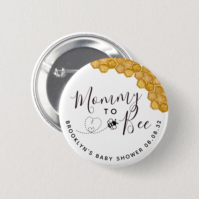 Cute Mommy to Bee Baby Shower Button (Front & Back)