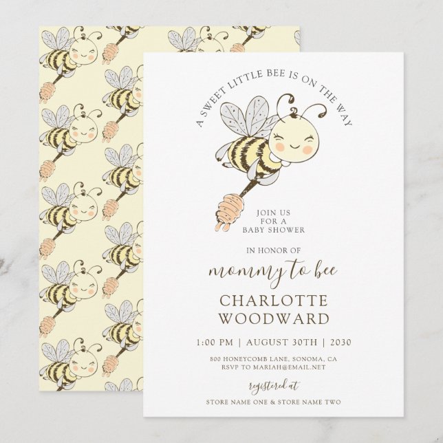 Cute Mommy To Bee Baby Shower Invitation (Front/Back)