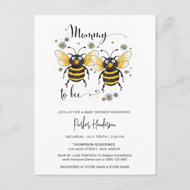 Cute Mommy To Bee Baby Shower Invitation Postcard (Front)