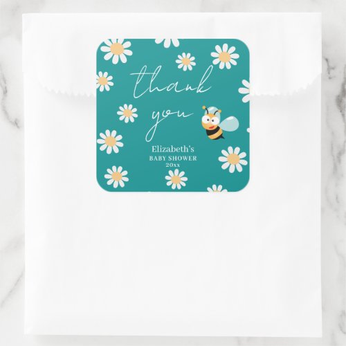 Cute Mommy To Bee Boy Baby Shower Thank You Square Sticker