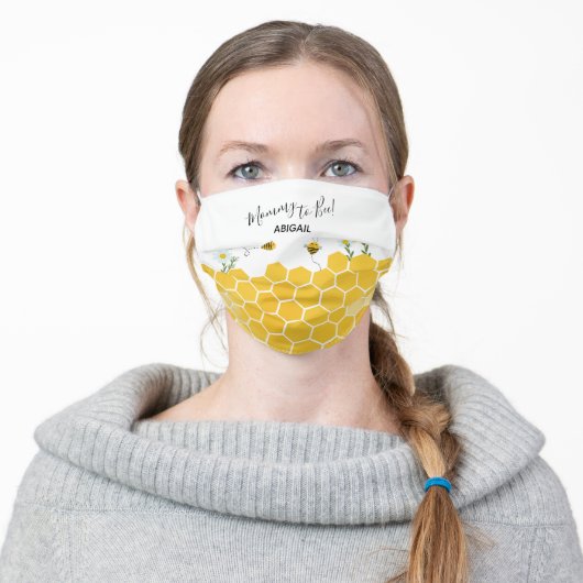 Cute Mommy to Bee Bumble Bee Honeycomb Adult Cloth Face Mask (Worn)