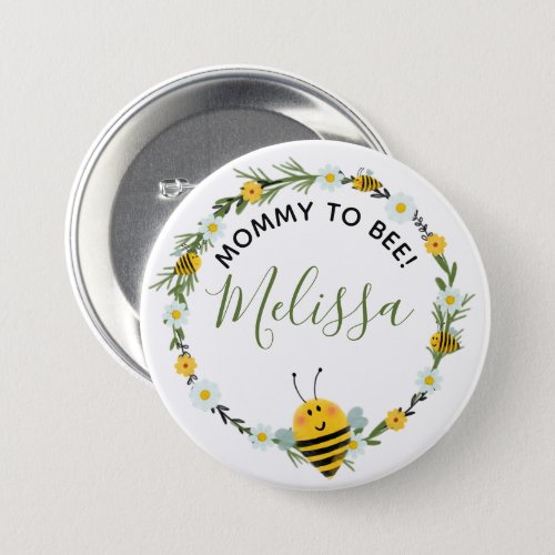 Cute Mommy to Bee Daisies Wreath Bee Baby Shower Button