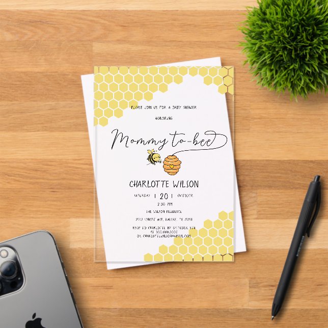 Cute Mommy To Bee Honeycomb Baby Shower Acrylic Invitations (Insitu (Invitation Card))