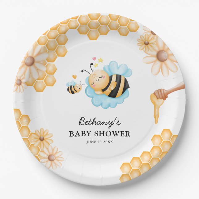 Cute Mommy-to-Bee Summer Baby Shower Paper Plates (Front)
