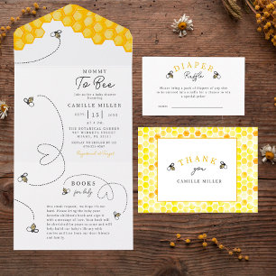 Cute Mommy Too Bee Baby Shower Hand-written All In One Invitation