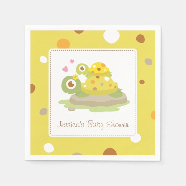 Cute Mommy Turtle Baby Shower Party Supplies Paper Napkins (Front)