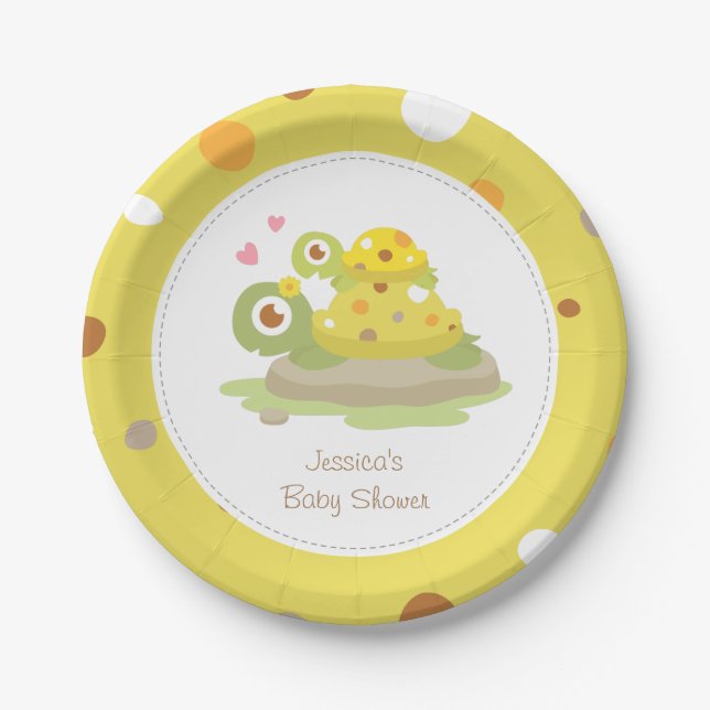 Cute Mommy Turtle Baby Shower Party Supplies Paper Plates (Front)