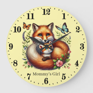 Cute Mommy's girl fox add name Large Clock