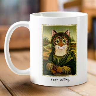 Cute Mona Lisa Cat Custom Text Coffee Mug