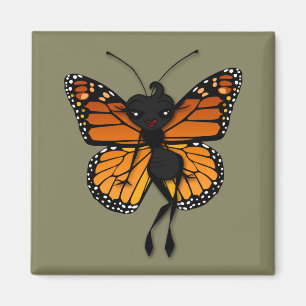 CUTE MONARCH BUTTERFLY LADY SQUARE MAGNET