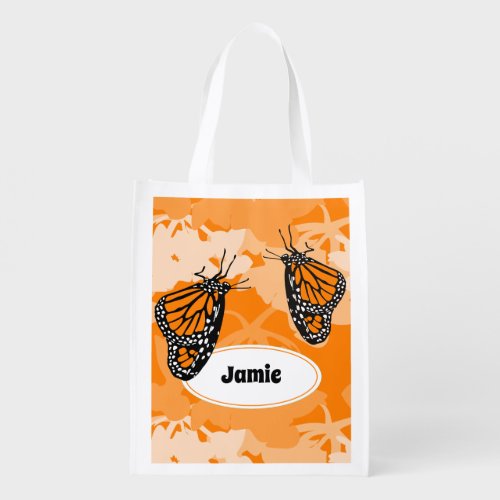 Cute Monarch Butterfly Pair On Swan Plant Grocery Bag