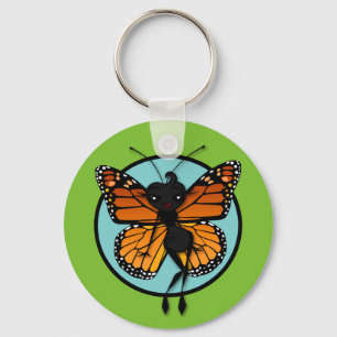 CUTE MONARCH BUTTERFLY ROUND BASIC BUTTON KEYCHAIN