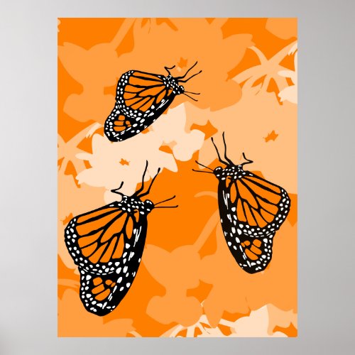 Cute Monarch Butterfly Trio On Swan Plant Poster