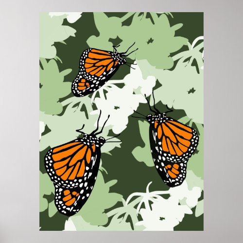 Cute Monarch Butterfly Trio On Swan Plant Poster
