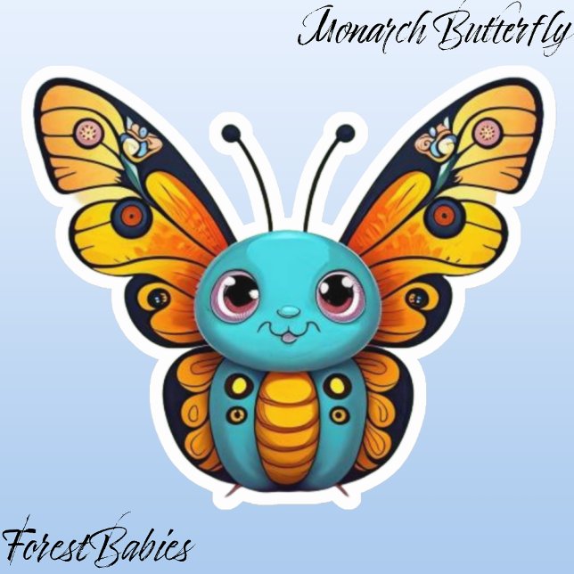 Cute Monarch Butterfly Whimsical Cartoon Graphic Sticker (Monarch Butterfly ForestBabies Sticker)
