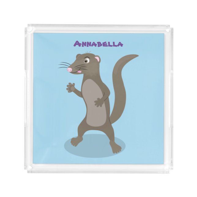 Cute mongoose cartoon illustration acrylic tray (Front)