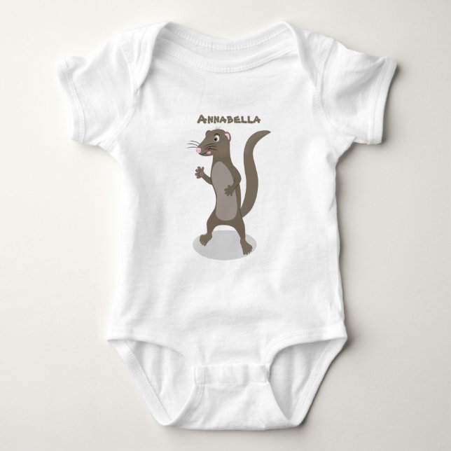 Cute mongoose cartoon illustration baby bodysuit (Front)
