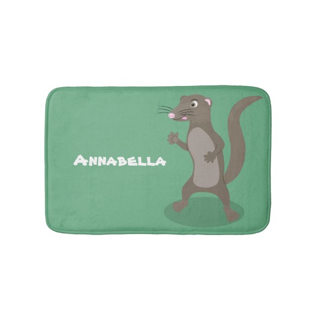 Cute mongoose cartoon illustration bath mat (Front)