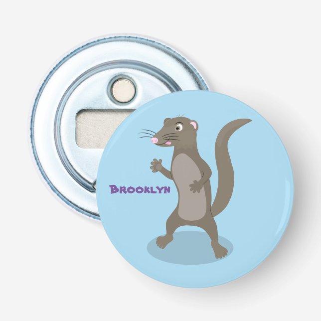 Cute mongoose cartoon illustration bottle opener (Front)