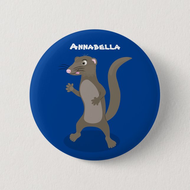 Cute mongoose cartoon illustration button (Front)