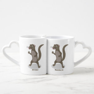 Cute mongoose cartoon illustration coffee mug set