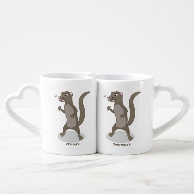 Cute mongoose cartoon illustration coffee mug set (Back Nesting)
