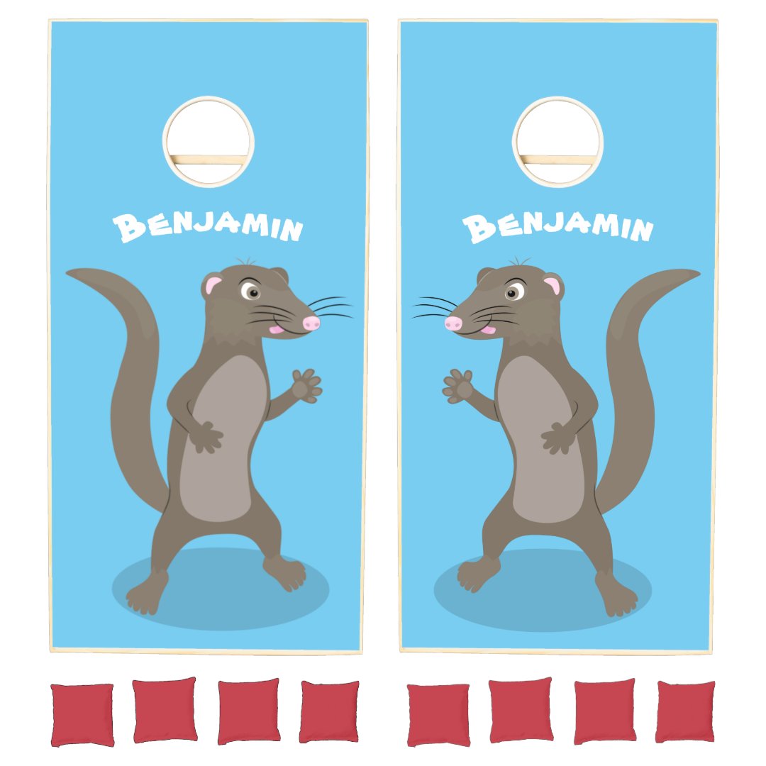 Cute mongoose cartoon illustration cornhole set | Zazzle