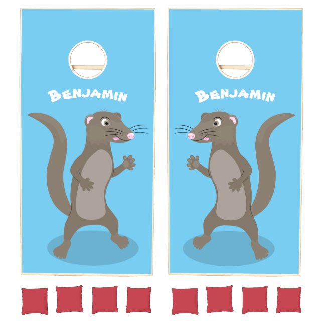 Cute mongoose cartoon illustration cornhole set (Set)