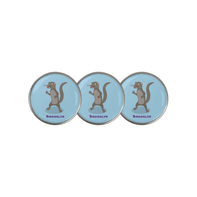 Cute mongoose cartoon illustration golf ball marker (3 Up)