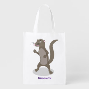 Cute mongoose cartoon illustration grocery bag