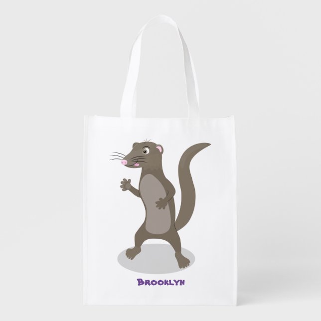 Cute mongoose cartoon illustration grocery bag (Front)