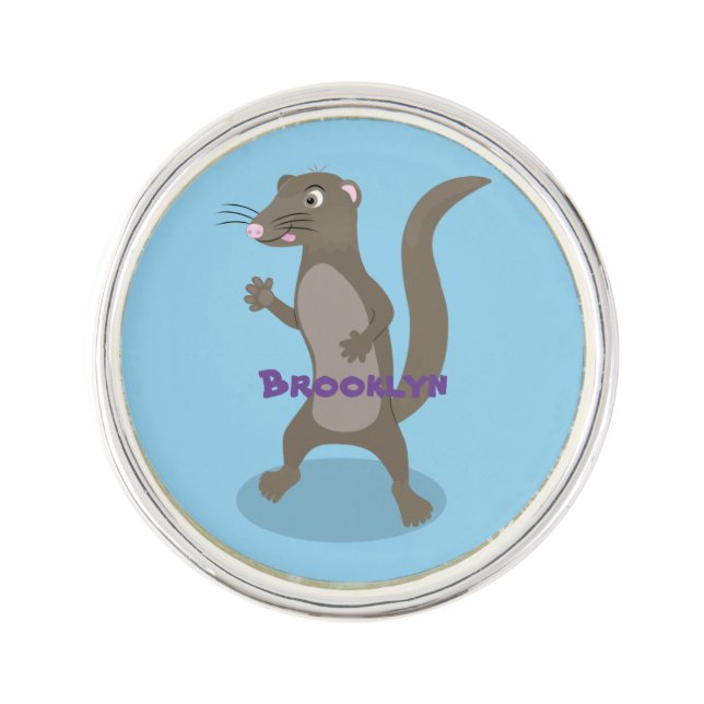 Cute mongoose cartoon illustration lapel pin (Front)