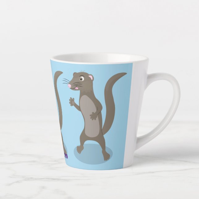 Cute mongoose cartoon illustration latte mug (Right)