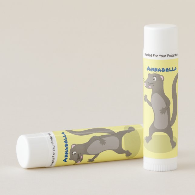 Cute mongoose cartoon illustration lip balm (Front)