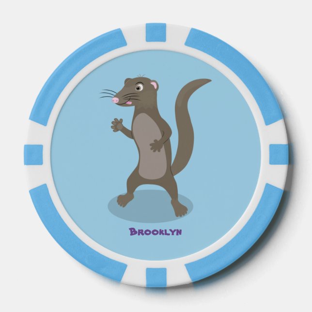 Cute mongoose cartoon illustration poker chips (Front)