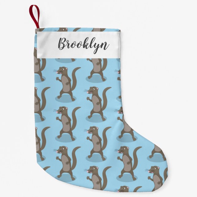Cute mongoose cartoon illustration small christmas stocking (Front)