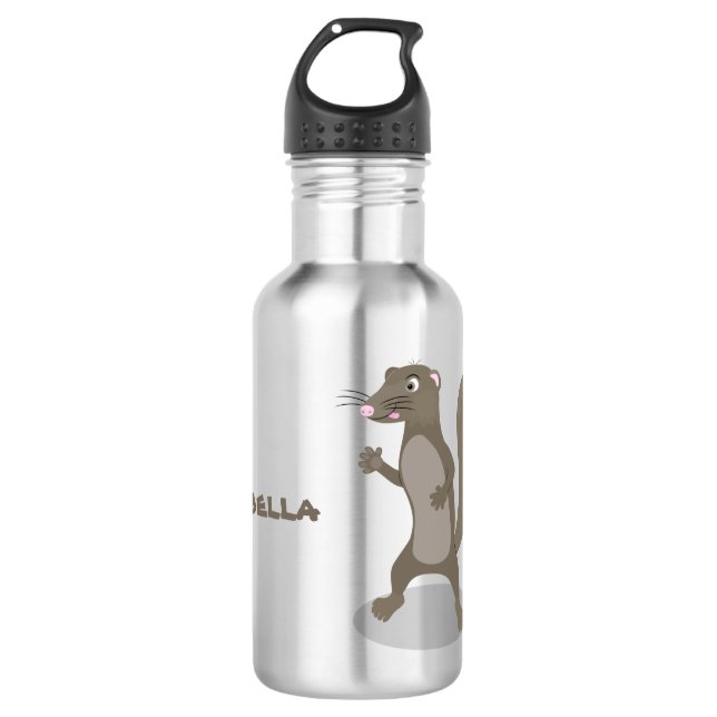 Cute mongoose cartoon illustration stainless steel water bottle (Front)