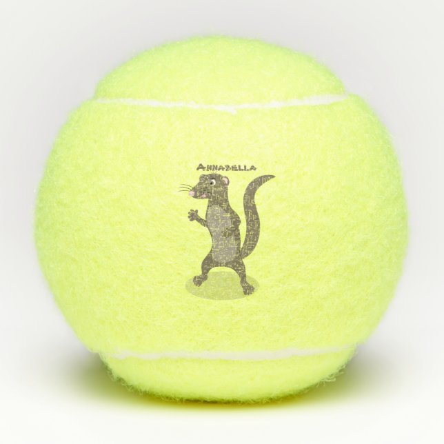 Cute mongoose cartoon illustration tennis balls (Front)