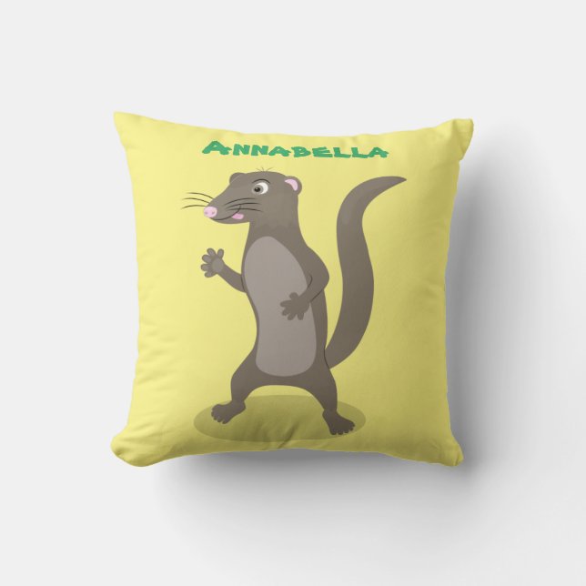 Cute mongoose cartoon illustration throw pillow (Front)