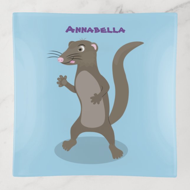 Cute mongoose cartoon illustration trinket tray (Front)