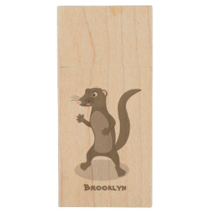 Cute mongoose cartoon illustration wood flash drive