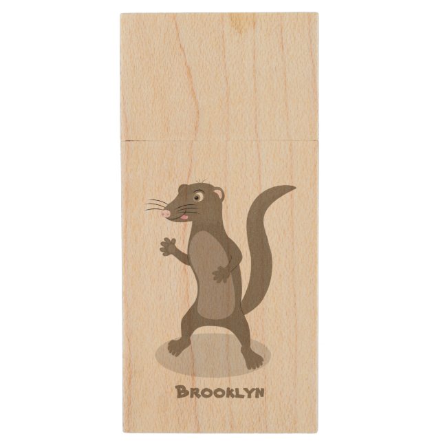 Cute mongoose cartoon illustration wood flash drive (Front Vertical)
