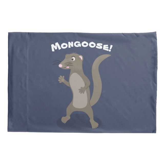 Cute mongoose happy cartoon illustration pillow case (Back)
