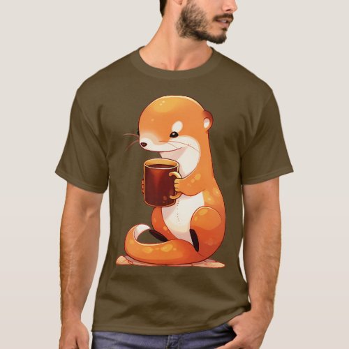 Cute Mongoose holding coffee T_Shirt