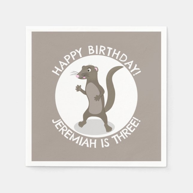 Cute mongoose personalized cartoon birthday napkins (Front)
