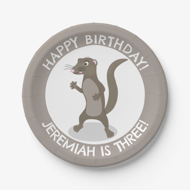 Cute mongoose personalized cartoon birthday paper plates (Front)
